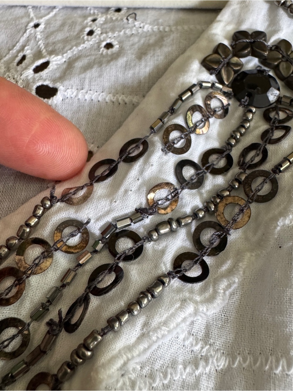 Kyra Beaded Eyelet Peasant Blouse L Boho Festival Cottagecore Resort Cotton - Picture 16 of 16